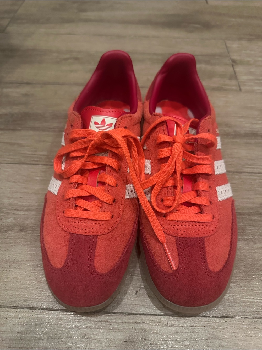 adidas Women's Red Valentine’s Suede Sneakers with White Stripes